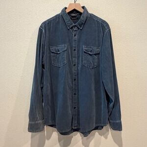 JEREMIAH Mens Corduroy Button Down Shirt XL Blue Long Sleeve Rugged Casual Work